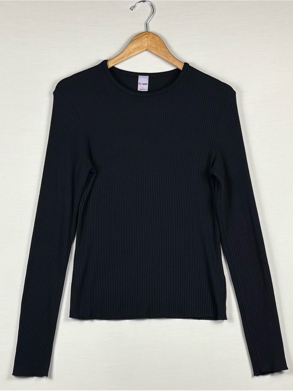 RE/DONE Black Ribbed Long Sleeve Crewneck Top Large Made in USA Minimalist